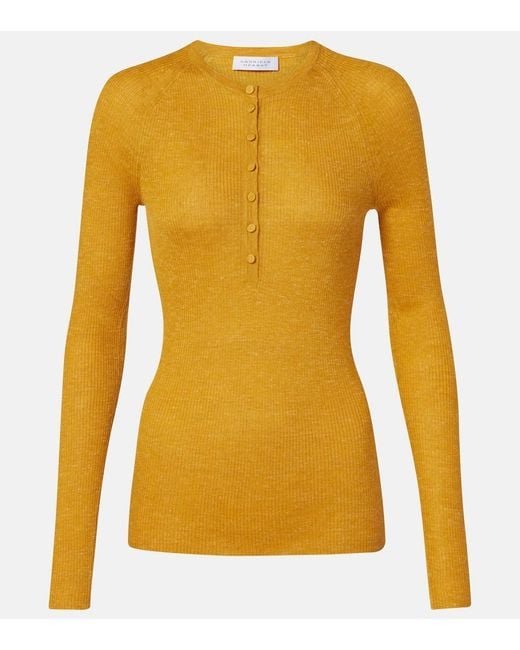 Gabriela Hearst Yellow Anges Cashmere, Silk, And Hemp Henley Shirt