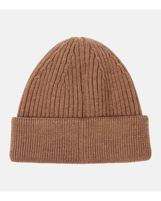 Loewe Brown Logo Ribbed-Knit Wool-Blend Beanie