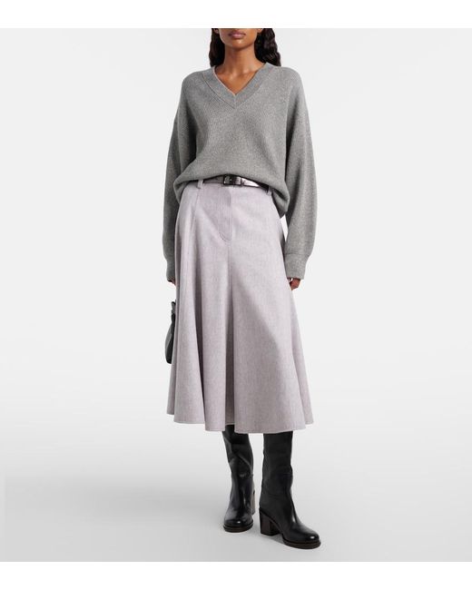 Brunello Cucinelli Gray Virgin Wool Midi Skirt