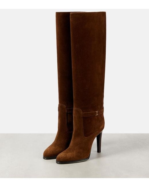 Saint Laurent Brown Diane 100 Suede Knee-High Boots