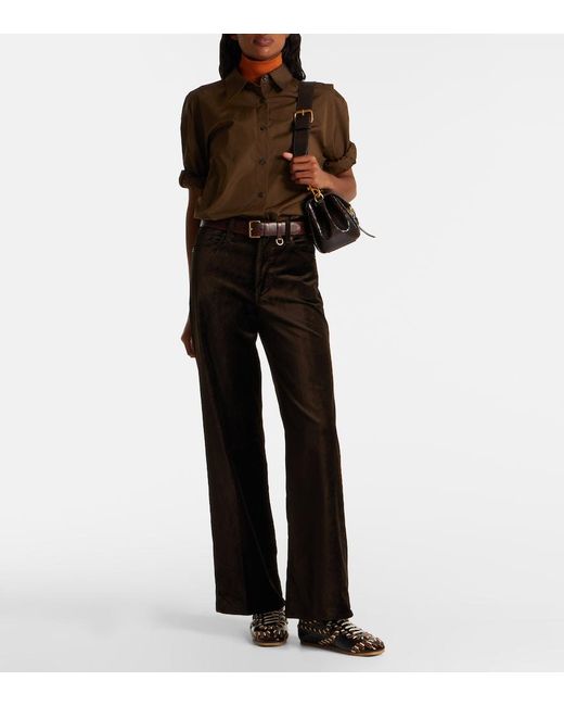 FRAME Black Le Slim Palazzo Cotton-Blend Velvet Wide-Leg Pants
