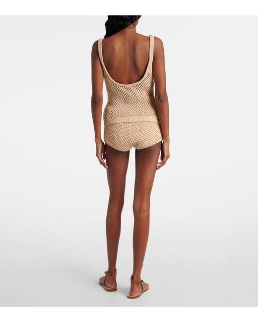 Elie Saab Natural Crochet Floral-Applique Cotton-Blend Top