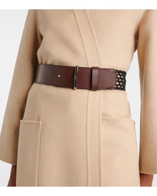 Max Mara Black Guertel Aus Leder Und Canvas