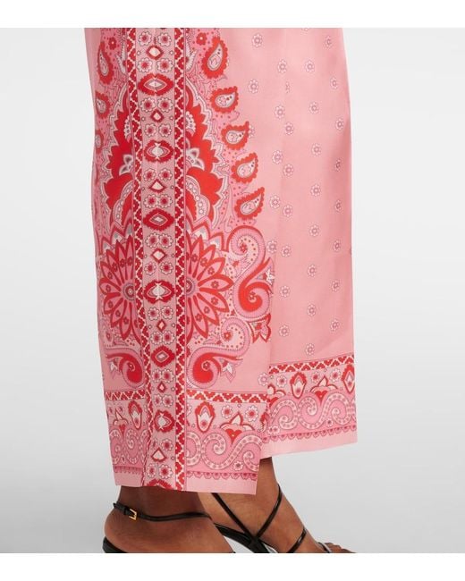 Etro Pink Paisley Silk Straight Pants