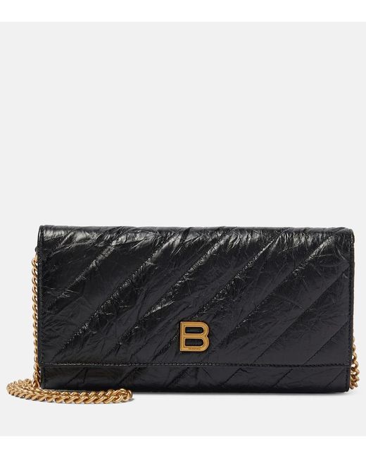 Balenciaga Black Portemonnaie mit Kettenriemen Crush aus Leder