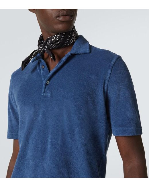 Fedeli Blue Mondial Cotton Terry Polo Shirt for men