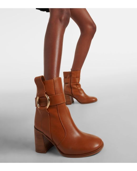 See By Chloé Brown New Ring 80 Leather Ankle Boots