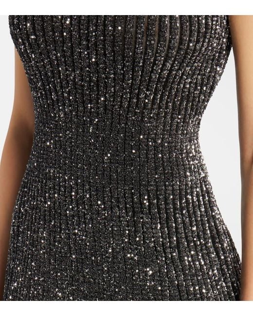 Vestido Midi Acanalado Con Lentejuelas Alaïa de color Black