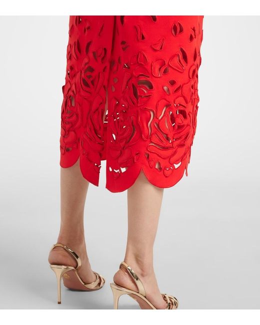 Oscar de la Renta Red Floral Cutout Cocktail Dress