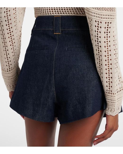 FRAME Blue Structural Pleated Denim Shorts