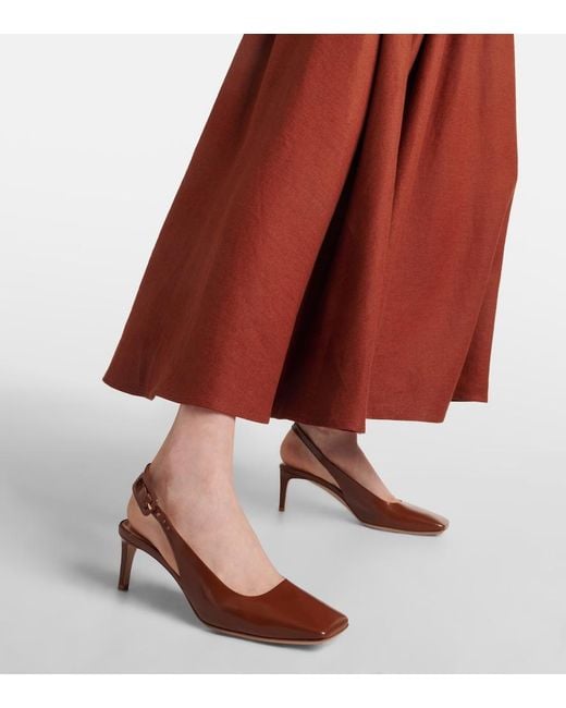 Gianvito Rossi Brown 55 Patent Leather Slingback Pumps