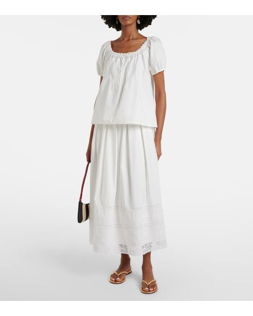 Faithfull The Brand White Galle Lace-Trimmed Cotton Top