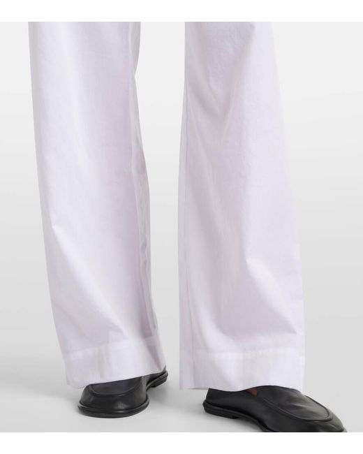 Leset White Yoko Mid-Rise Cotton Wide-Leg Pants