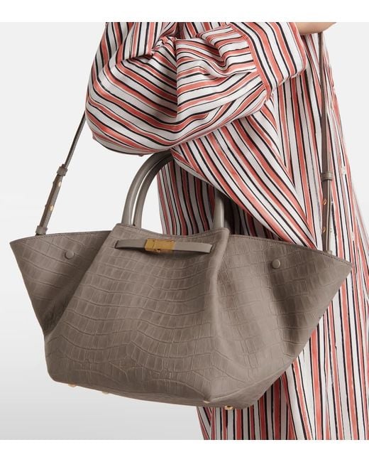 DeMellier London Brown New York Midi Croc-Effect Leather Tote Bag