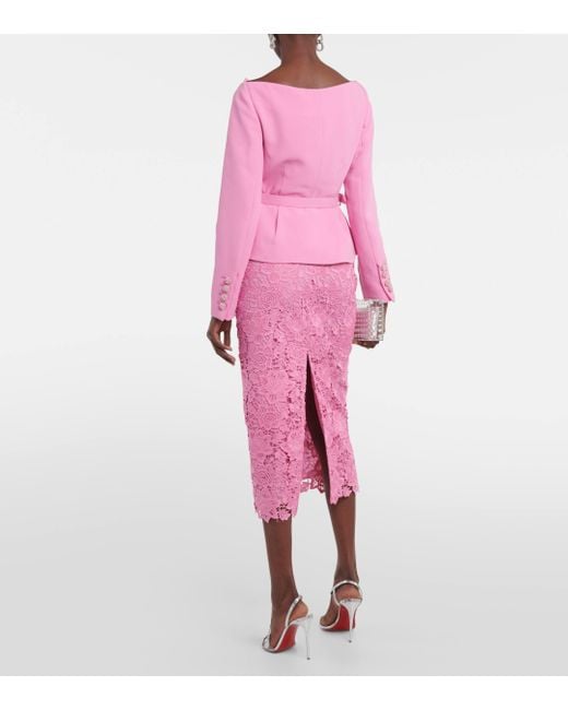 Self-Portrait Pink Off-shoulder Crepe And Lace Midi Dress