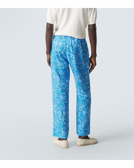 Kiton Blue Printed Linen Pants for men