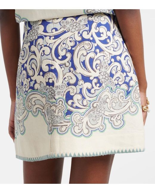 ALÉMAIS Blue Printed Linen And Cotton Miniskirt
