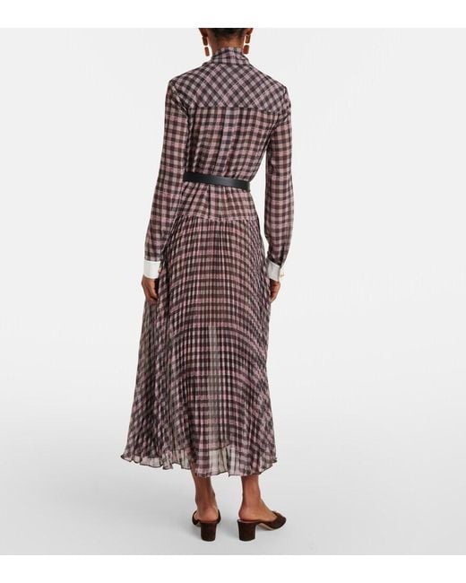 Self-Portrait Multicolor Checked Chiffon Midi Dress