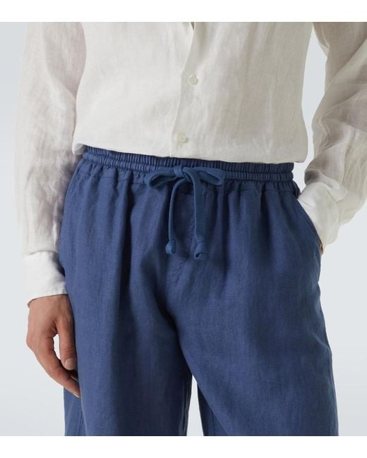 Fedeli Blue Linen Shorts for men