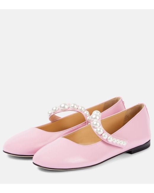 Mach & Mach Pink Sirene Faux Pearl Leather Mary Jane Flats