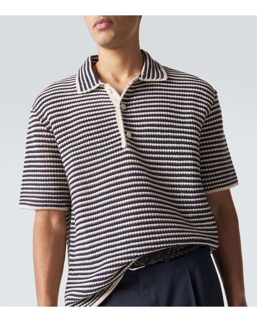 Orlebar Brown Blue Lowry Striped Crochet Cotton Polo Sweater for men