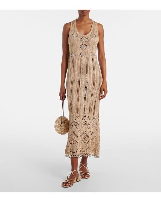 Rabanne Natural Crochet Embellished Midi Dress