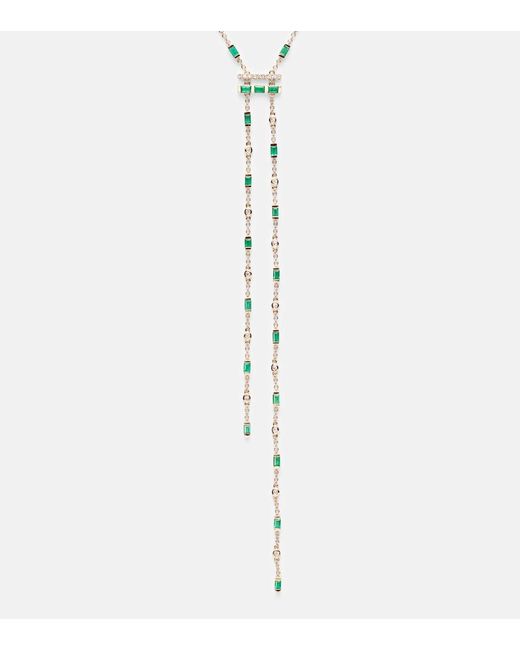 SHAY White Cascade Y 18Kt Necklace With Emeralds And Diamonds