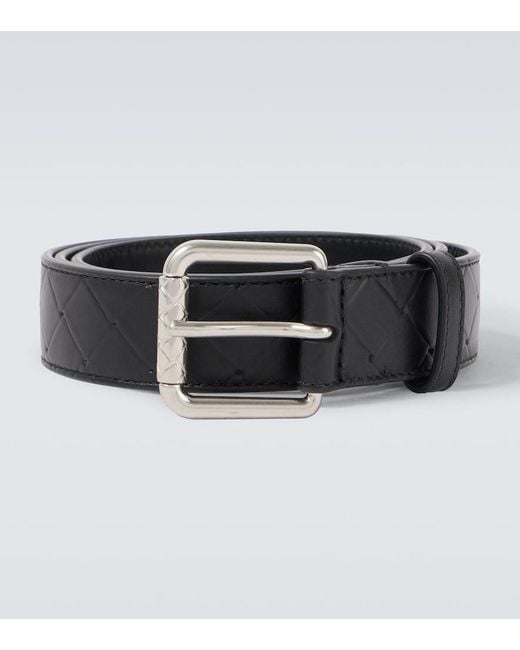 Bottega Veneta Black Intrecciato Stamp 35Mm Leather Belt for men