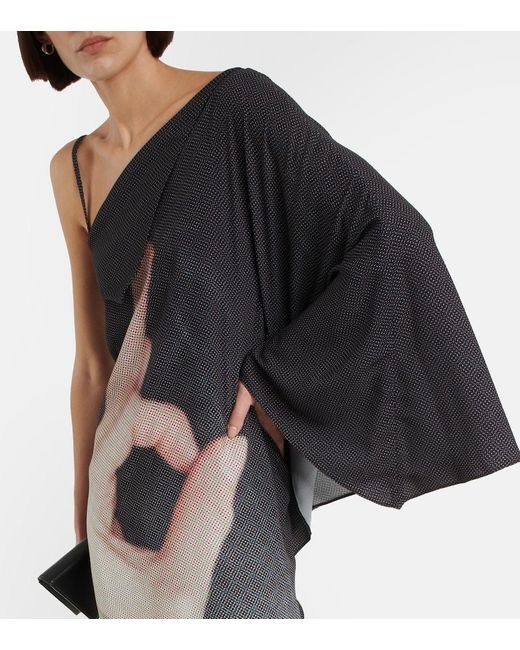 MM6 by Maison Margiela White Printed One-shoulder Midi Dress