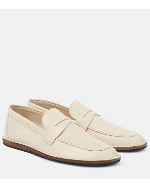 The Row White Cary Leather Penny Loafers