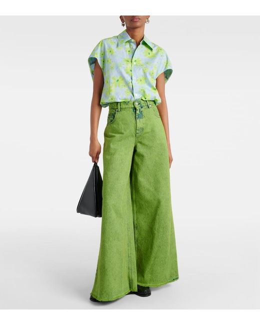 Marni Green High-Rise Wide-Leg Jeans