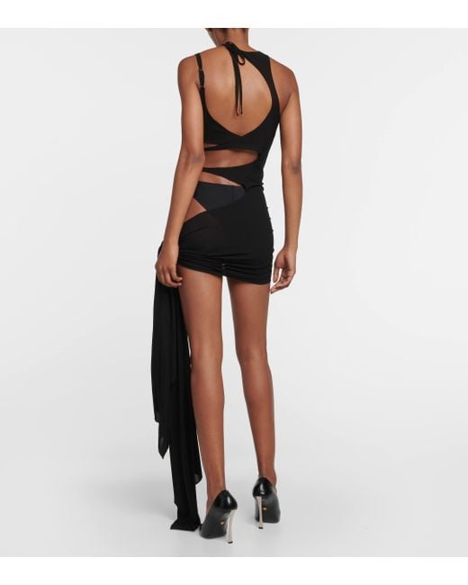 Mugler Black Asymmetric Cutout Crepe Beach Dress