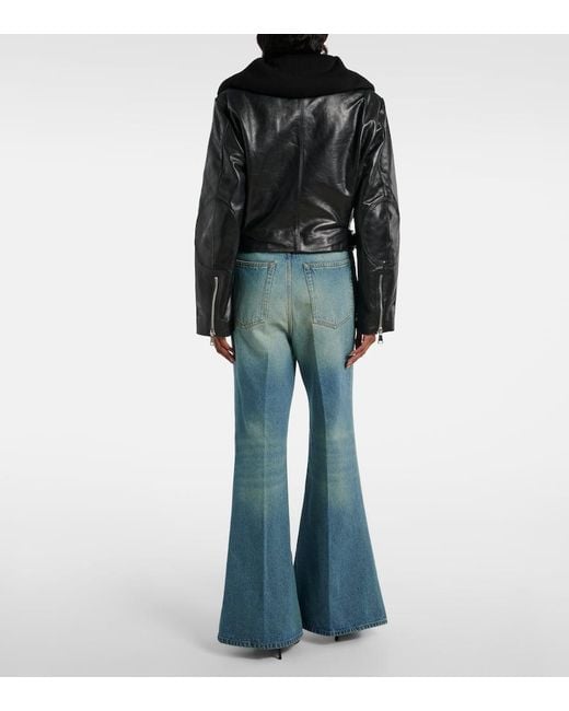 Victoria Beckham Black Cropped-Bikerjacke Aus Leder
