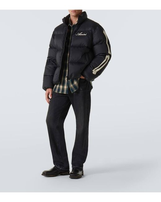 Amiri Black Bones Logo Patch-Applique Down Jacket for men