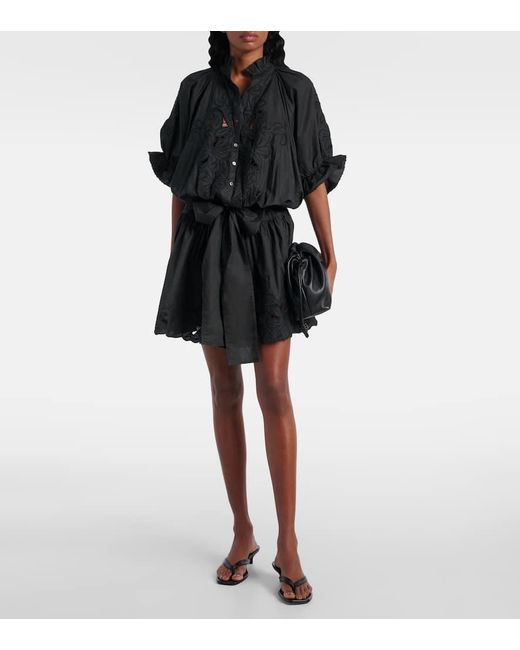 Juliet Dunn Black Embroidered Cotton Poplin Minidress
