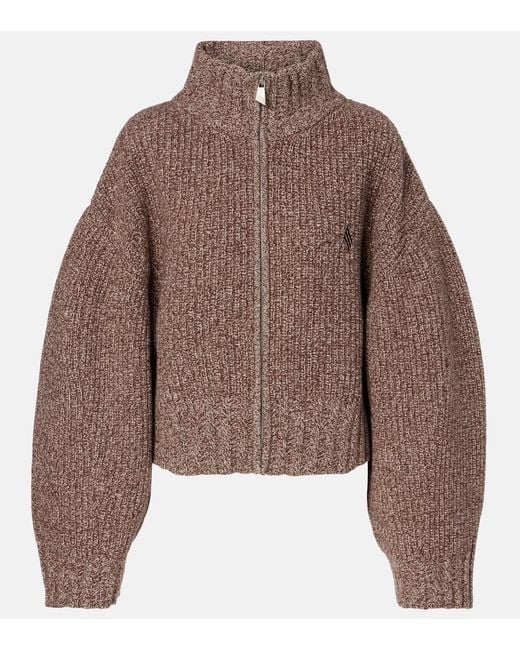 The Attico Brown Embroidered Wool And Cashmere Cardigan