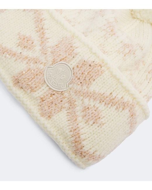 Moncler Natural Sequined Wool-Blend Beanie