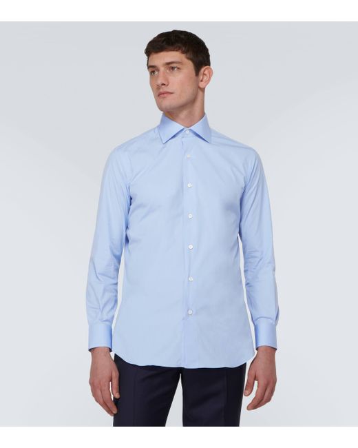 Brioni Blue Cotton-blend Poplin Shirt for men