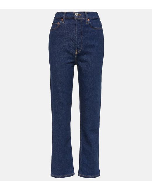 Jeans rectos 70s Stove Pipe de tiro alto Re/done de color Blue