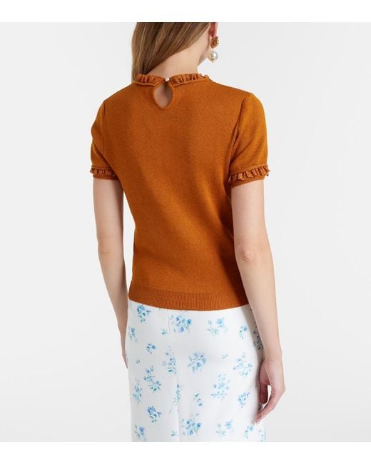 ShuShu/Tong Orange Lace-Trimmed Linen Top