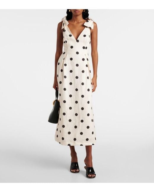 Zimmermann White Polka-Dot Bow-Detail Linen Midi Dress