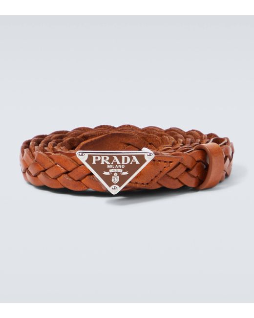Prada Brown Logo Woven Leather Belt for men