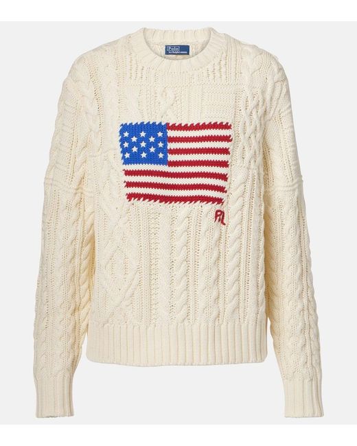 Polo Ralph Lauren White Sweater With Flag