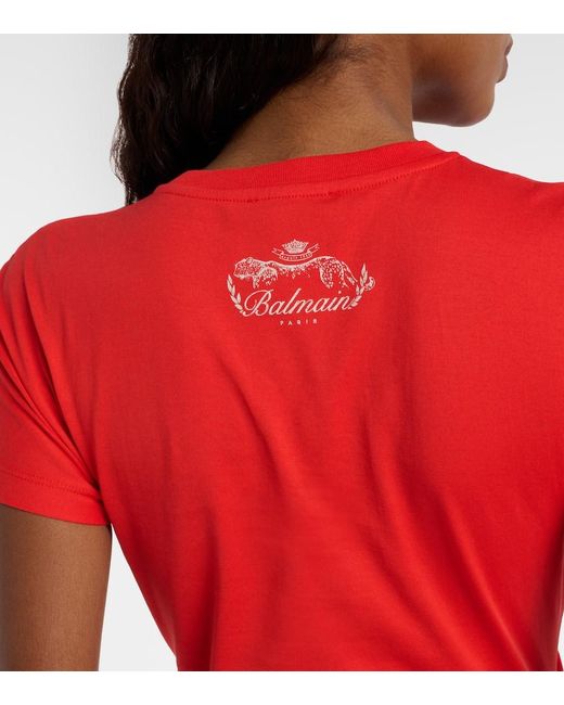 Camiseta De Jersey De Algodon Drapeado Balmain de color Red