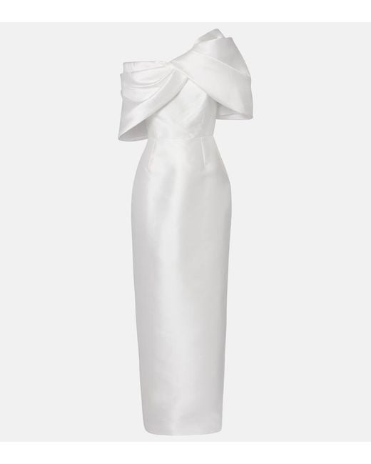 Solace London White Bridal Davina Asymmetric Draped Satin Gown