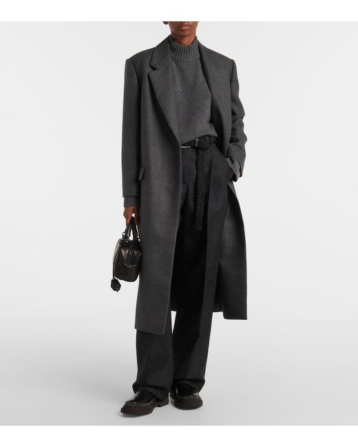 Brunello Cucinelli Gray High-Rise Wool Wide-Leg Pants