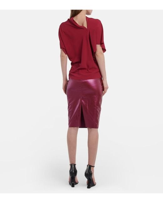 Rick Owens Red Asymmetrical Silk-blend Top