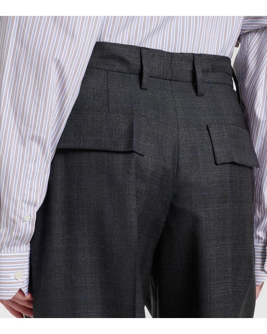 Prada Blue Checked Wool Wide-Leg Pants