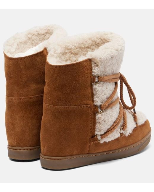 Isabel Marant Brown Nowles Shearling And Suede Snow Boots