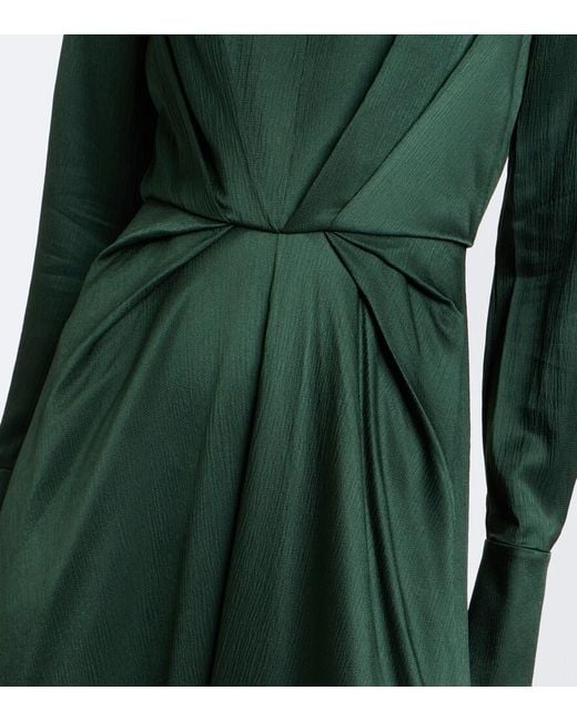Erdem Green Floral-Applique Satin Seersucker Midi Dress